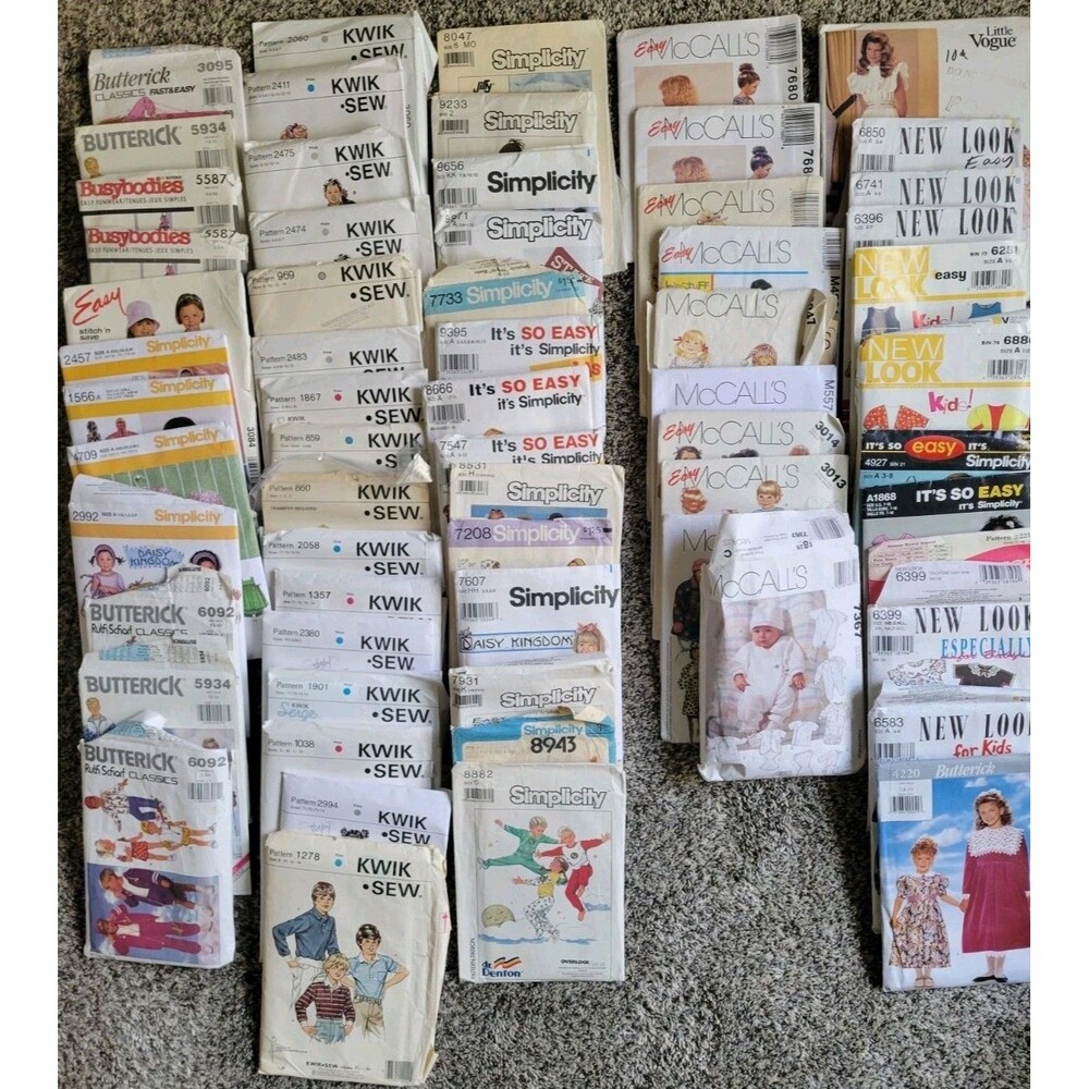 65 Pc LOT Vtg 1970s, 80, 90s Child Baby Assorted Kwik Sew McCall Sewing Patterns
